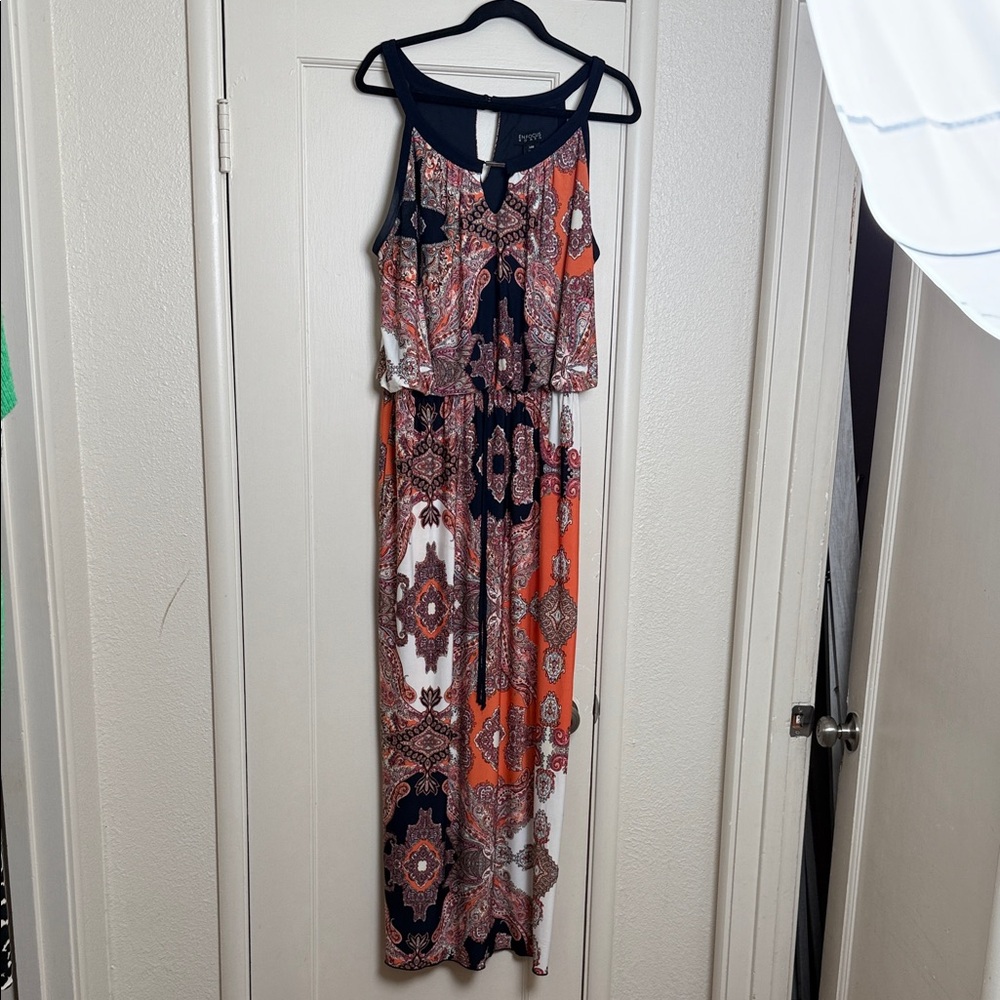 Speechless Navy and Orange Paisley Maxi Dress